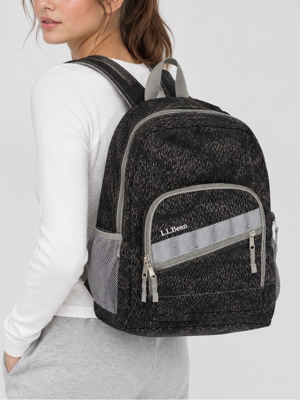 L.L.Bean Black & Gray Backpack with Mesh Pockets